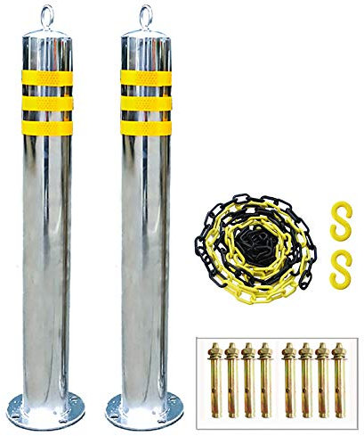 MZBDYYF Edelstahl-Sicherheitspfosten-Set mit reflektierendem Klebeband – 2 Parkpoller und 5 m Kunststoffkette für einfache Installation und sichere Barrierenkontrolle (Größe: 750 mm × 89 mm)