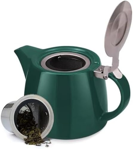 Tetera de porcelana de hojas sueltas de 500 ml con infusor, colador y tapa, tetera para 2 personas, té verde oscuro y tetera de café, juegos de regalo de té, 17 onzas