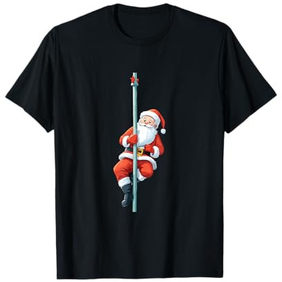 Weihnachtsoutfit Weihnachtsmann Poledance T-Shirt, Schwarz, S (Small, EU), Unisex, Winter