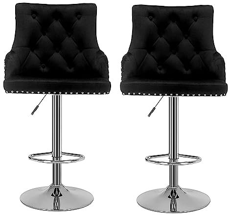 GTOULHH Bar Stühle Bar Stools Verstellbarer Samt-Barhocker Mit Rückenlehne, Barstühle Mit Fußstütze, Höhenhocker, Moderner Barhocker-Stuhl Für Die Küchenbar Barhocker Outdoor(Black)