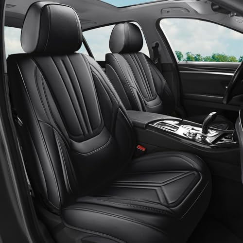 HEVMEVENI Autositzbezüge, komplettes Set, universelle Passform für die meisten Autos, SUVs, Limousinen, Kraftfahrzeuge, Kunstleder-Kissenbezüge (Schwarz, für BMW 1er)
