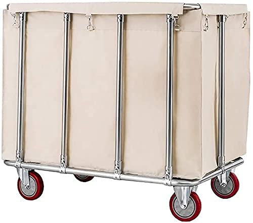 TATOS Bewegliche Trolleys Wäschekorb Rollender Wäschesortierwagen mit Rädern Hotel Housekeeping Service Reinigungswagen mit Abnehmbarer Tasche/Blau,Beige