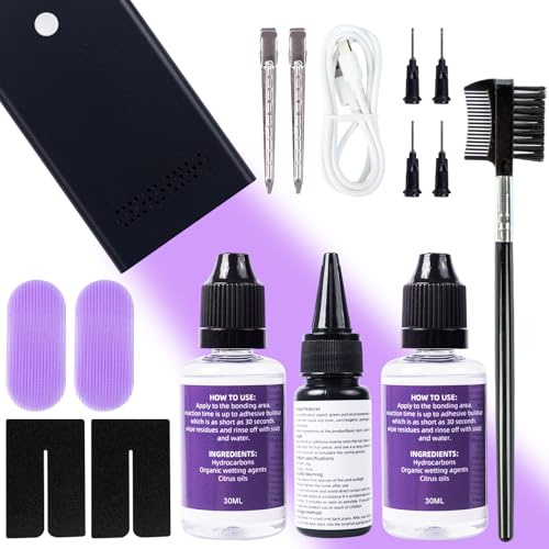 UV Lamp Hair Extension Kit with UV Curing Machine, Adhesive Glue, Remover Solution and Application Tools - Professional UV Lamp Style System for Salon & Home Use
