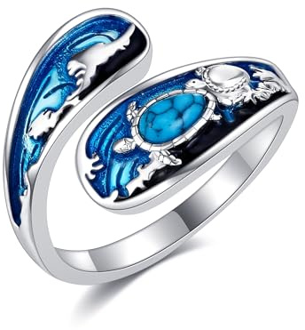 DAYLINLOVE Sea Turtle Gifts 925 Sterling Silver Sea Turtle Spoon Rings Adjustable Vintage Thumb Rings Sea Turtle Jewelry Gifts for Women