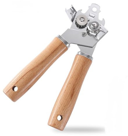 Kochenty Abrelatas de Metal Manual con Manejar de Madera, Abrelatas de Mano con Hoja Afilada y Borde Liso, Abrelatas de Mano