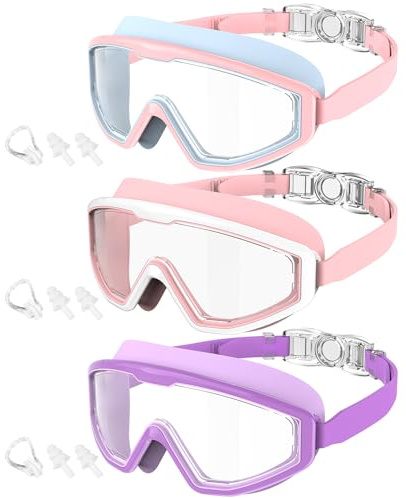 QALLY Kids Goggles Age 4-16, Anti-Fog UV 180°Clear View Kids Swim Goggles, 3 Pack Swimming Goggles Waterproof Pool Goggles for Boys Girls Toddler Kids Youth