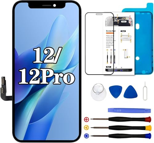 Dinow Écran pour iPhone 12/12 Pro 6,1 LCD Display Remplacement avec Kits | FHD Écran Tactile 3D Touch Digitizer Assembly, Avec un cadre,True Tone Face ID, Modèle A2403 A2172 A2402 A2407 A2341 A2406