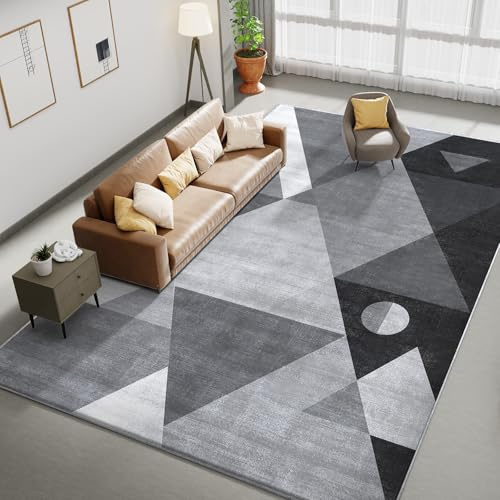 HOMFINE Grey 200x300cm Geometric Modern Soft Sponge Material Area Rug