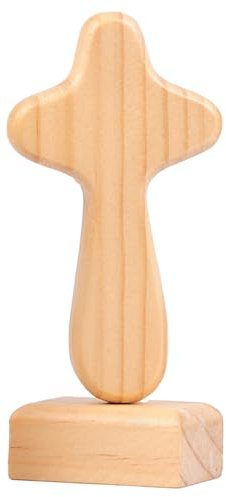 Floatdream Holz Stehendes Kreuz, Holz Kreuz mit Basis, Wandkreuz, Verwendung als Tischdekoration, Raumdekoration, Ostergeschenk （Holzfarbe）