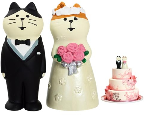 Wasise Bride And Groom Cake Topper - 2PCS Wedding Gifts for Bride and Groom, Cakes Topper Decor, Cat decor for Valentine's Day, Resin Wedding Cake Decorations for Cat Lovers,