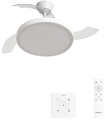 CREATE / WIND CLEAR STUDIO M/Ventilador de techo con luz blanco con controlador de pared y mando / 40W, Temporizador, Ø 108 cm, aspas retráctiles, 3 temperaturas de luz, función verano-invierno