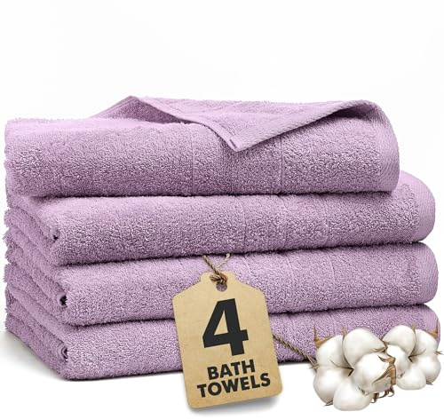 Novo Home Badetücher, 4er-Set, 550 g/m², 100 % Baumwolle, Lila, extra große Handtücher für Badezimmer, Spa (70 x 140 cm), superweich und schnell trocknend, große Badetücher für Erwachsene