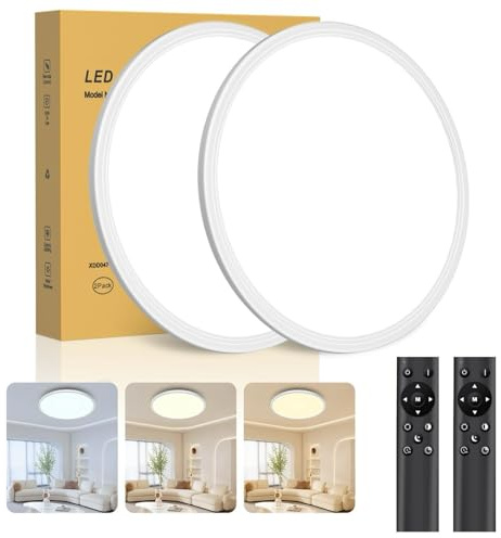 2 Stücke Deckenlampe LED Ultradünne Deckenleuchte mit Fernbedienung Dimmbar (3000K-6500K), 24W 2800LM, IP44 | Ø30cm (2,4cm) | Küchenlampe, Deckenleuchten Für Wohnzimmer, Schlafzimmer, Badezimmer
