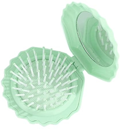 Compact Hair Brush – Travel Hair Brush in Shell Shape, Small Makeup Mirror and Hair Massage Comb Set for Home Travel Bathroom Gym Beach Shower Camping
