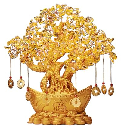 Chinesischer Geldbaum – Citrin-Wohlstand fng Shi Bonsai für Wohnräume | lebende Topfpflanze für den Innenbereich, geflochtener Stamm, lebende Zimmerpflanze für Geburtstage, Hochzeiten, besondere