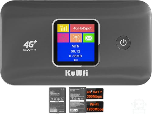 KuWFi Cat7 Mobiler WLAN-Router, 3000mAh, für Reisen & Ferienhaus