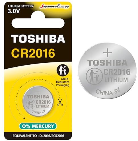 Toshiba Pile CR2016 Bouton, Batterie Lithium 3V, Ultra Longue Durée, 10 Ans de Conservation, sans Mercure, Idéale pour Télécommandes, Airtag, Calculatrices, Clés de Voiture, 40700104
