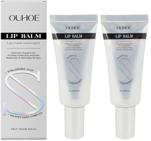 Balsamo Labbra Acido Ialuronico,Maschera labbra arricchita, Lip Balm, Burrocacao Labbra, per secche e rughe sottili, Confezione da 2
