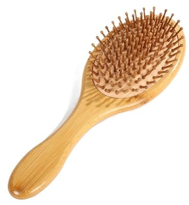 Cepillo de madera de bambú para el cabello, peine de masaje de aire, peines de cuero cabelludo, bolsa de aire, peluquería (amarillo, M)