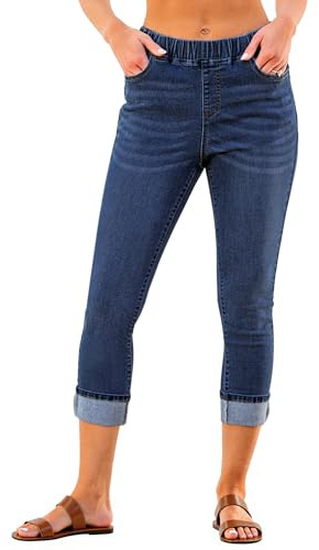 Vetinee Women's Elasticated Waist Jeans High Waisted Skinny Capri Pants Stretch Cropped Jeggings