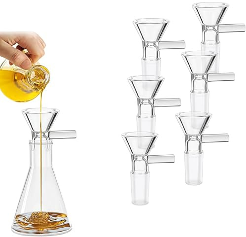 Evadollina Trichter, 6 Piezas de Embudo de Cocina, Embudo de Relleno de 14mm, Embudo de Vidrio Resistente al Calor, Mini Embudo con Asa, Juego de Embudos para Cocina