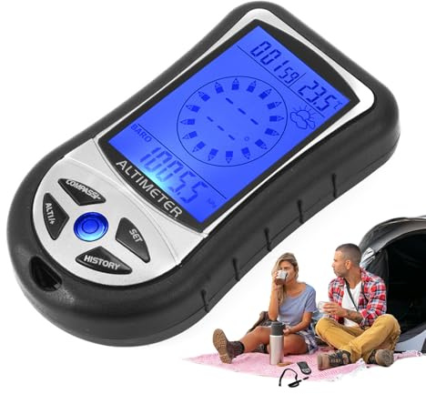 Höhenmesser für Bergsteigen – Navigationskompass, 20,3 cm, kompaktes Thermometer, Uhr mit Wettervorhersage, multifunktionales Höhenbarometer, Gerät zum Wandern, Klettern,