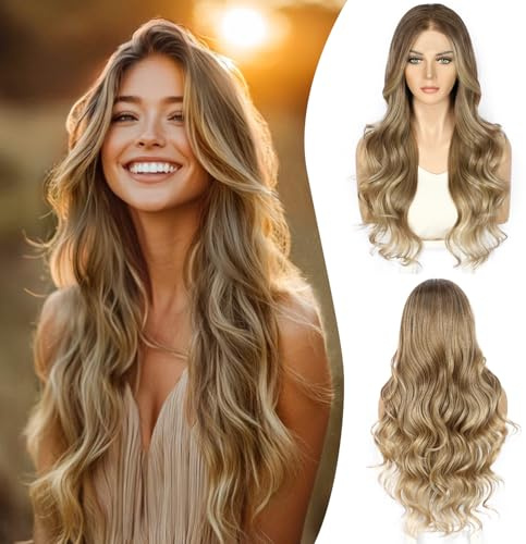 Sapphirewigs 13x4 Lace Front Perücke Synthetische Ombre Blond Perücken 26 inch