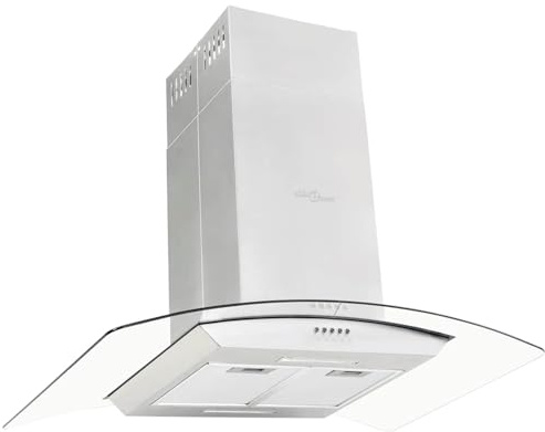 Gecheer Cappa a isola, cappa aspirante 90 cm in acciaio inossidabile con pannello in vetro temperato, filtro antigrasso lavabile, luce LED, 3 velocità, aspirazione esterna, per cucina moderna