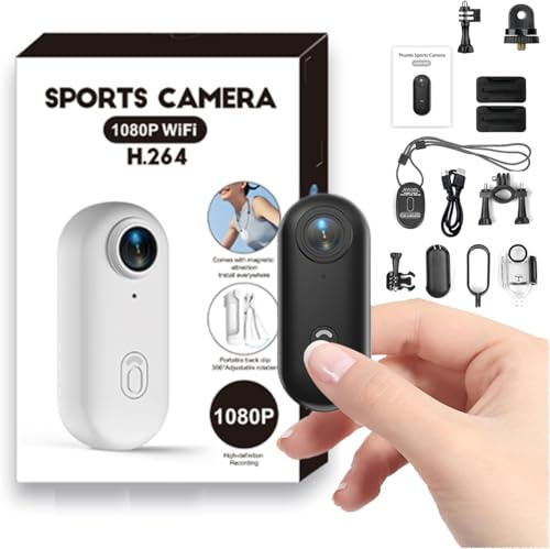 Mini Caméra Sport 1080P WiFi Action Cam IP68 Étanche 30M, Objectif Grand Angle 120°, Mini Camera Vlog POV, 800 mAh, Caméra Portable Casque Moto/Vélo/Ski/Animaux Camera Embarquée Compacte （Noir）