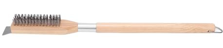 OEBUAFI Pizza Stone Brush with Scraper, Premium Steel Wood Handle, Stainless Steel Head, Removable, Hangable Design, Compact Storage, 24.4x1.6in, 12.3oz