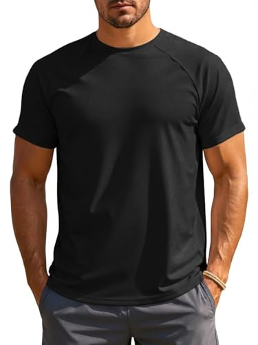 Runcati Maglietta da uomo, a maniche corte, girocollo, funzionale, da uomo, estiva, ad asciugatura rapida, slim fit, casual, in tinta unita