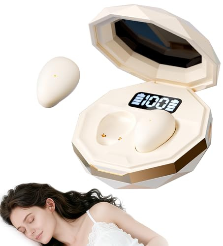 sunvito Sleep Headphones, Mini Sleep Earphones for Side Sleeping, Wireless Bluetooth 6.0, Soft and Snug Fit Overnight, Slim and Light（Beige-White）