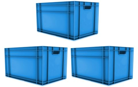 3x 66 Litre Stacking Box, Plastic Storage Container Boxes 6 Pack (BLUE)