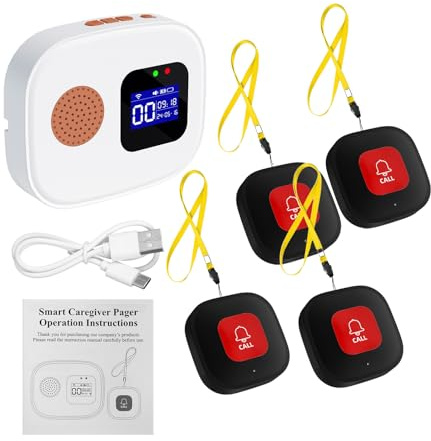 Cercapersone wireless WiFi con pulsanti di chiamata per monitoraggio anziani APP di pulsanti di chiamata per infermiere di controllo remoto Schermo LCD 1 ricevitore e 6 pulsanti (1 ricevitore con 4