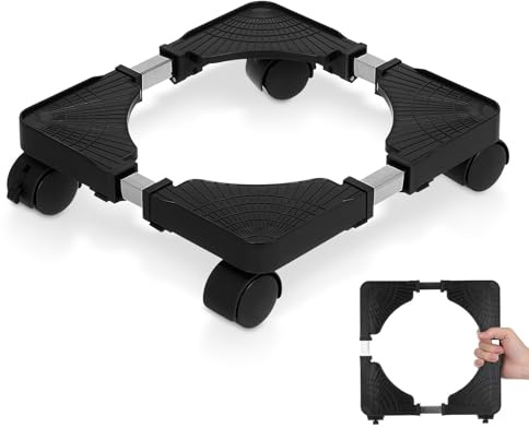 MINAOLULUS Supporto Porta Piante Regolabile con Ruote Bloccabili, Sottovaso in Plastica ABS con Base Antiscivolo e Struttura in Acciaio Inox per Vasi da 24 a 38 Cm, Carrello Mobile