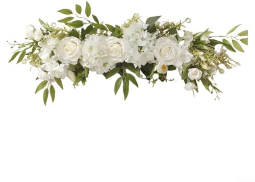 Ghirlanda di rose artificiali per decorazione di archi nuziali, festone di fiori in seta con design realistico, ideale per cerimonie e decorazioni per la casa (bianco)