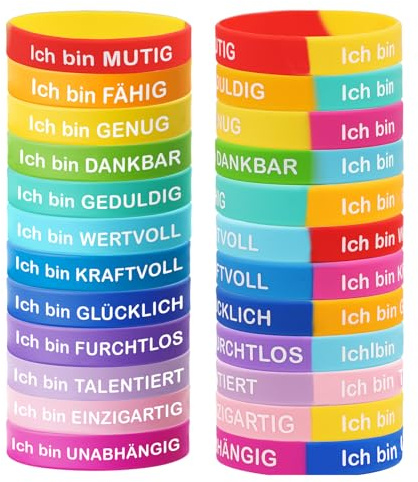 COMOOKA Motivationsarmbänder Kinder - 24 Stück Silikon Armbänder mit Inspirierenden Sprüchen - Glücksbringer & Mutmacher für Kinder - Abschiedsgeschenk Schüler Grundschule - Mitgebsel zur Einschulung
