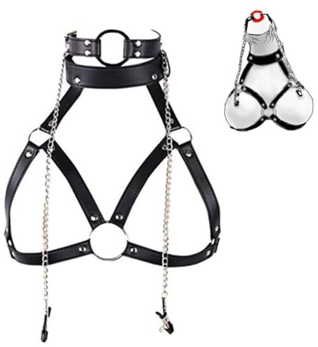 Nzoike Mujer Sexy con cinturón Trasero Halter lencería Traje de baño Negro para Citas, Fiesta, Juego de rol, Bar o Mascarada, Set de Regalo para tu Amante