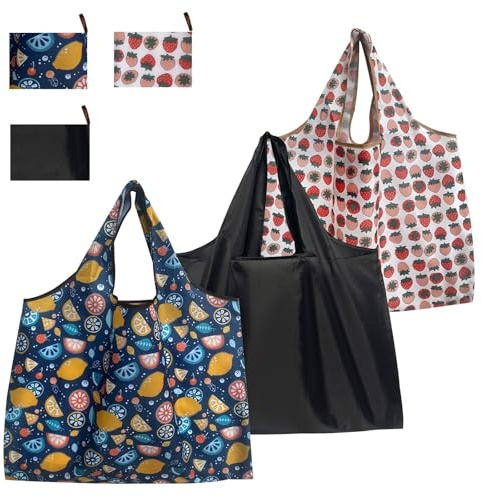 MXGHIR 3 PCS Large Foldable Shopping Bags, Reusable Folding Shopping Bag | Waterproof Tote Bag Large Capacity Lightweight & Portable for Groceries and Daily Use (58x40cm)