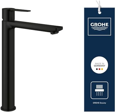 GROHE Lineare, Waschtischarmatur hoch, wassersparend (Wasserhahn für das Bad, 31cm hoch, ideal für die Montage hinter dem Waschbecken, einfache Installation), mattschwarz, 234052431