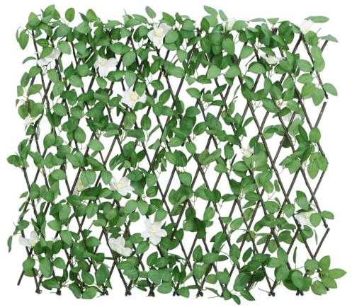 HFXHIJXQ Traliccio con edera artificiale, set da 5 pezzi, recinzione frangivista espandibile in legno e PVC, siepi artificiali per giardino e balcone, verde, 186 x 30 cm