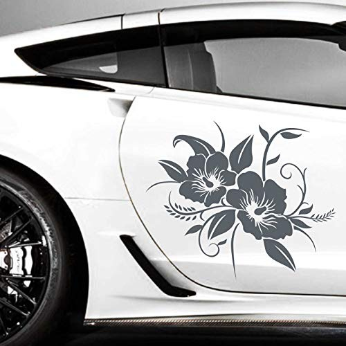 INDIGOS UG Aufkleber - 2er Set Autoaufkleber Hibiskusblüten je 30cm x 36cm anthrazit - Tuning Carystyling Heckscheibe Auto