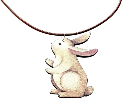 Leder Kette Holz großer Anhänger Hase Kaninchen braun schwarz Juvelato