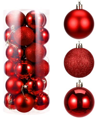 BESPORTBLE 24er Rote Weihnachtskugeln - Kunststoff Dekorationskugeln Für Weihnachten 6cm Hängende Ornamente Für Baumhaus Indoor Und Outdoor