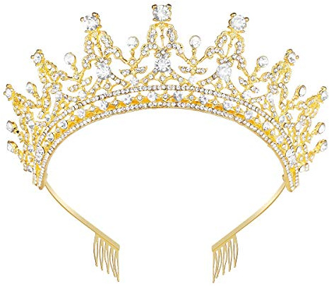REYOK Hochzeit Tiara Braut Tiara Kristall Strass Tiara Krone mit Strass Kamm Kristallkrone für die Hochzeit Proms Festzüge Prinzessin Parties Geburtstag Gold
