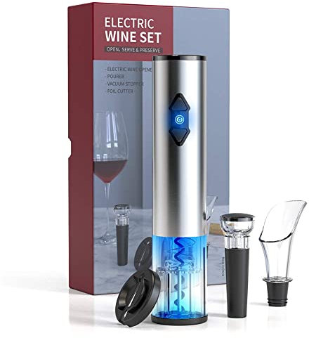 CIRCLE JOY 4-in-1 Electric Wine Opener Set, Battery Operated Wine Corkscrew Opener with Foil Cutter, Wine Aerator Pourer and Vacuum Stopper, Stainless Steel