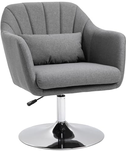 HOMCOM Swivel Linen Fabric Accent Chair for Living Room Contemporary Vanity Armchair with Adjustable Height Thick Cushion Lumbar Support Armrest for Bedroom Office Dark Grey