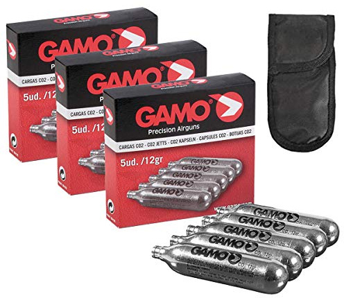 Tiendas LGP – Gamo, 15 bombonas CO2 12 gr. Gamo para Pistolas y carabinas + Funda portabombonas