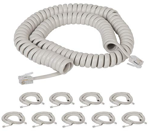 Cablesys Gewickelte Telefonhörerkabel für PBX Telefonsysteme, VoIP-Telefone – 3,8 m aufgewickelt, RJ22, 1,5 Zoll Kabel an beiden Enden, Misty Cream, 10 Stück