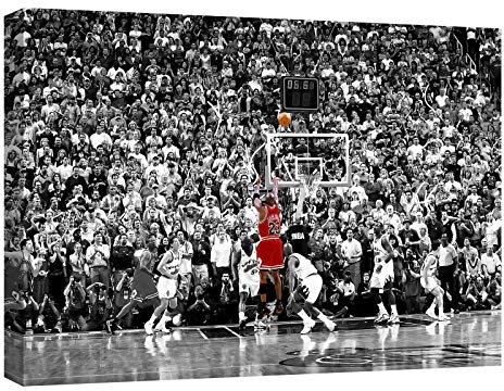 canvashop Quadri Michael Jordan 50X35 cm Last Shot Quadro Su Tela Canvas Bianco e Nero Stampe Da Parete Moderni Soggiorno